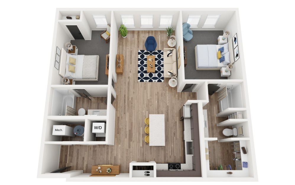 13B ALT5 - 2 bedroom floorplan layout with 2 bathrooms and 1264 square feet