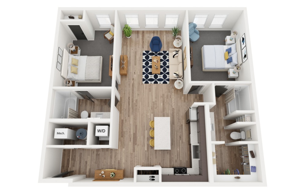 13B ALT4 - 2 bedroom floorplan layout with 2 bathrooms and 1225 square feet
