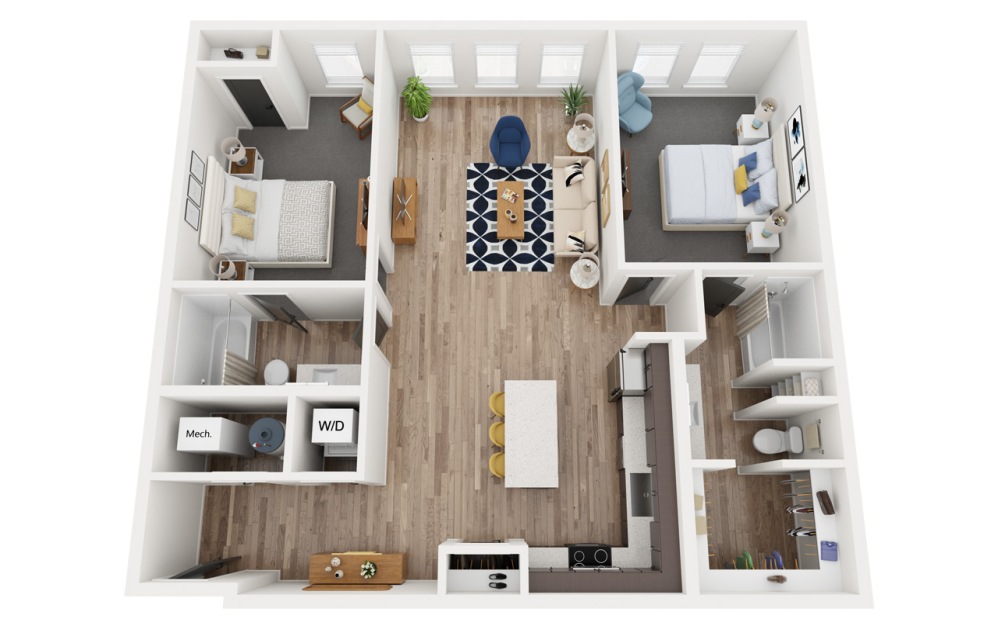 13B ALT2 - 2 bedroom floorplan layout with 2 bathrooms and 1140 square feet