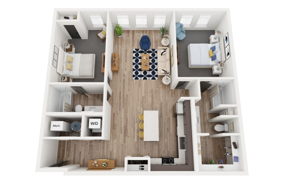13B ALT1 - 2 bedroom floorplan layout with 2 bathrooms and 1142 square feet