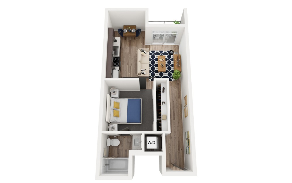 1B ALT3 - 1 bedroom floorplan layout with 1 bathroom and 597 square feet