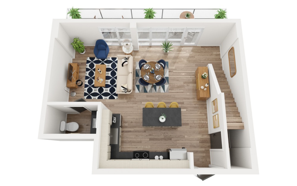 TH Type 1 - 2 bedroom floorplan layout with 2.5 bathrooms and 1425 square feet (Floor 1)