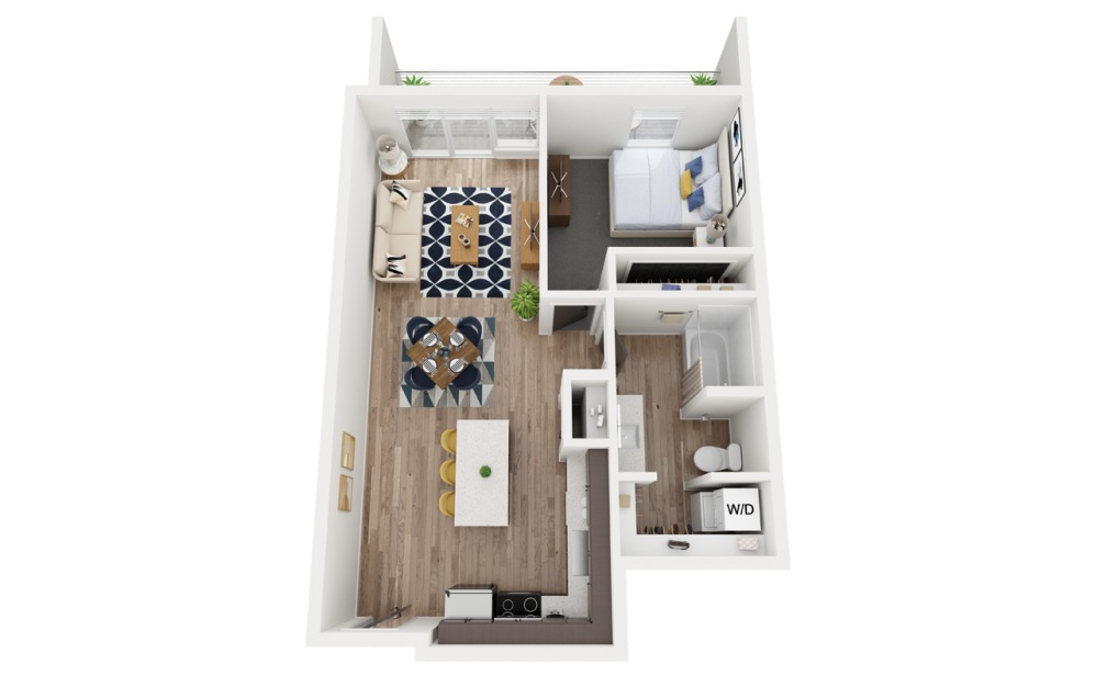 7 ALT 2 - 1 bedroom floorplan layout with 1 bathroom and 889 square feet