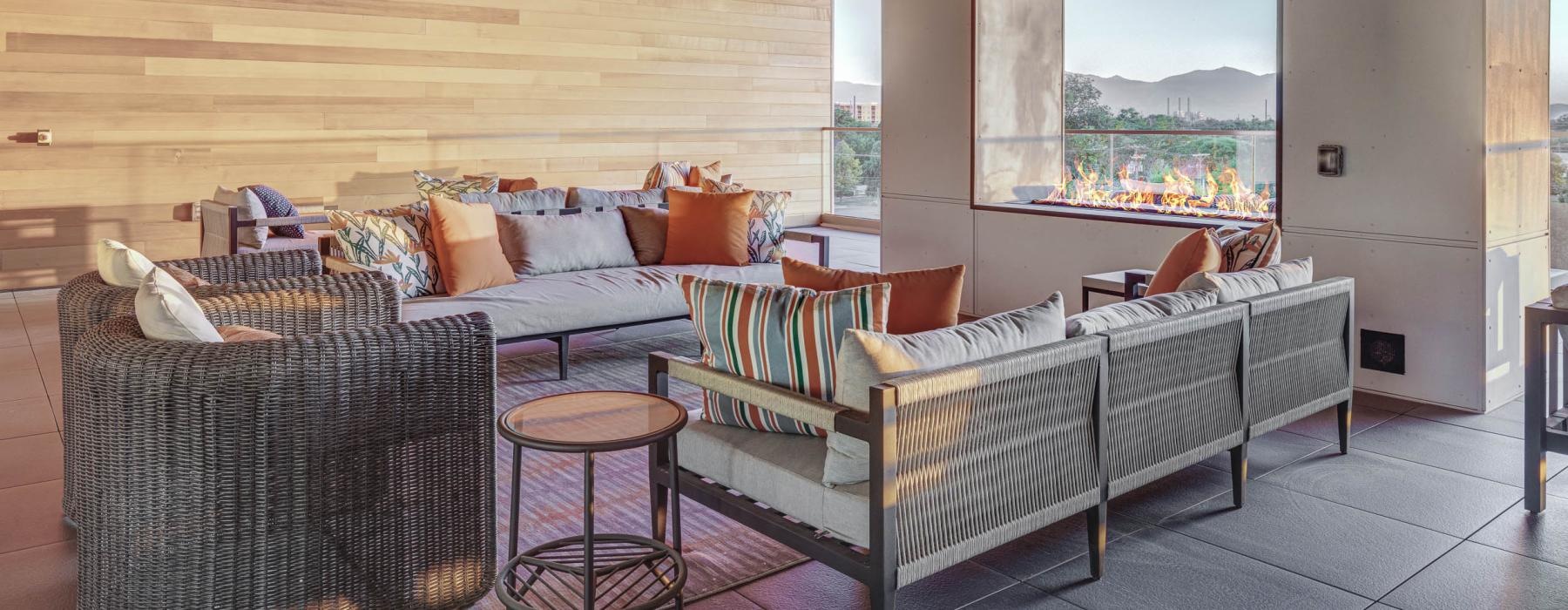 outdoor lounge with fireside seating
